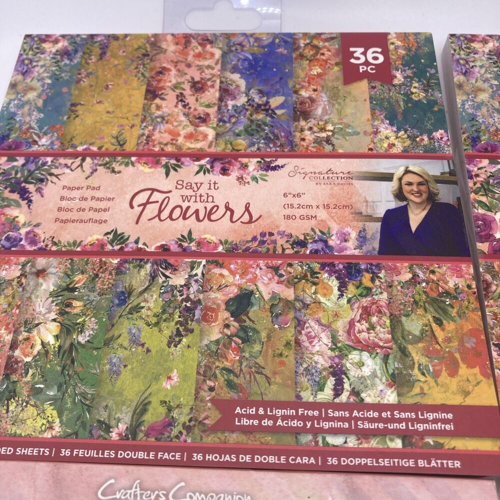 Crafters Companion Paper Pad Cardstock Flowers Party 6”x6” - Picture 5 of 6